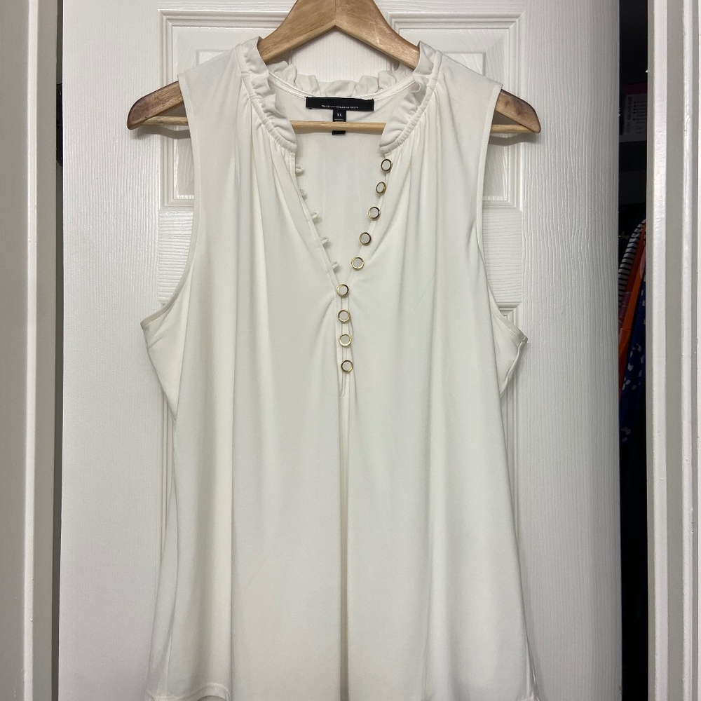 White sleeveless ruffle top